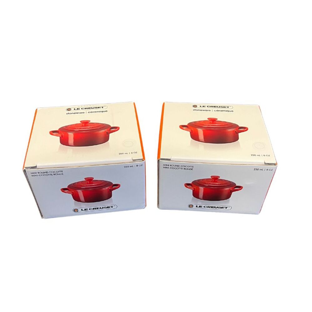 2 Stoneware Le Creuset Mini Round Cocotte 8 oz  250 mL oyster color New in Box